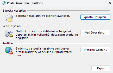 Denetim Masası Mail Ayarları Denetim Masası Mail Ayarları